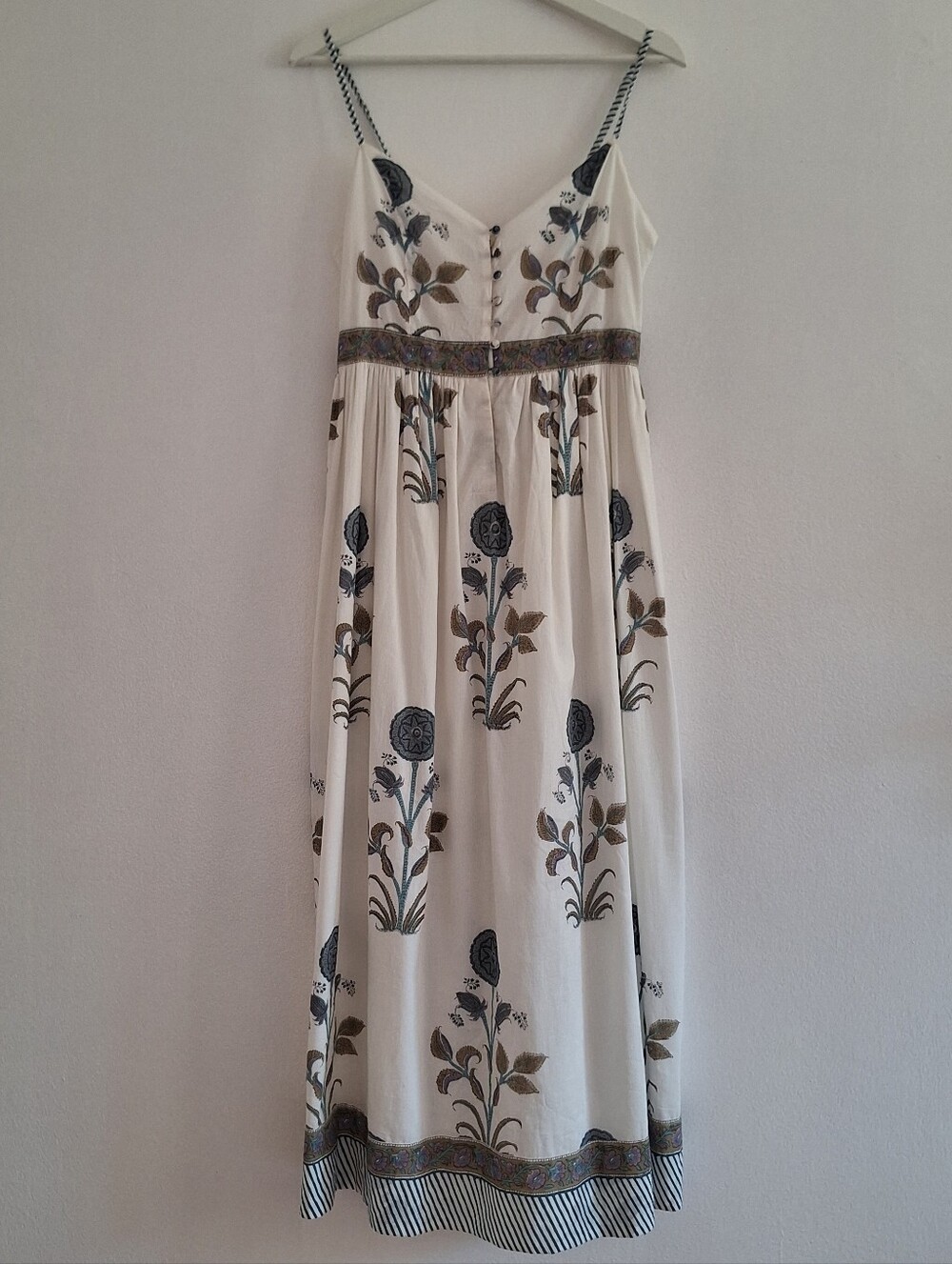 NWT  NIBI MTK Ivory Floral Maxi Dress with Striped Trim